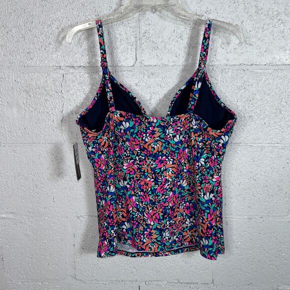 Island Escape Women's Gemini Printed Push-up Tankini Top, Navy multi, 14 - Picture 6 of 11